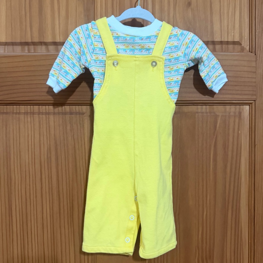 Vintage Yellow Rubber Duck Baby Overalls 2 Piece Outfit 3/6m
